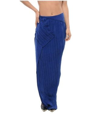 Balmain Pleated Asymmetric Maxi Skirt - Blue