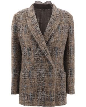 Brunello Cucinelli Double-Breasted Checked Blazer - Gray
