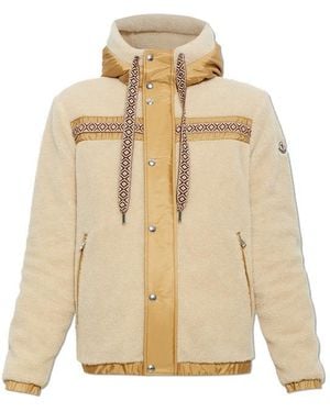 Moncler Geometric Trim Teddy Zip-Up Hoodie - Natural