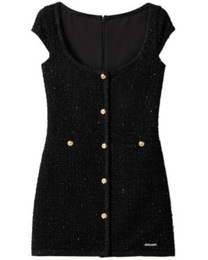 Miu Miu Lamé Bouclé Scoop Neck Mini Dress - Black