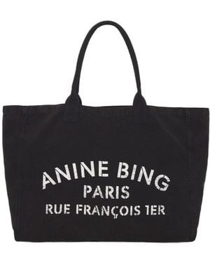 Anine Bing Leo Logo Printed Tote Bag - Black