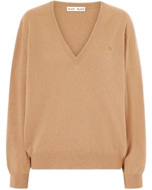 Blazé Milano Highland Embroidered Wool And Cashmere-Blend Sweater - Natural