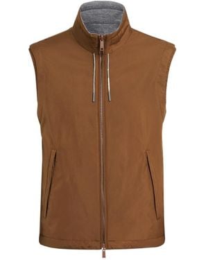 ZEGNA High-Neck Zipped Reversible Vest - Brown