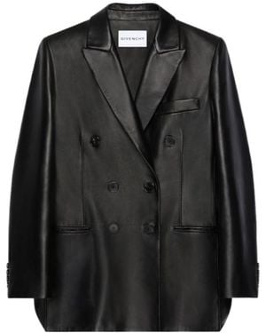 Givenchy Cutout Double-Breasted Leather Blazer - Black