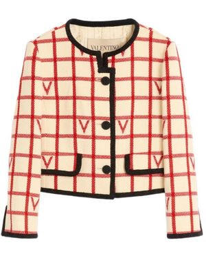 Valentino Grid Patterned Button-Up Jacket - Red