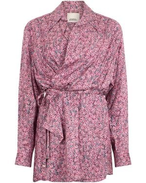 Isabel Marant Wrap Floral Belted Blouse - Pink