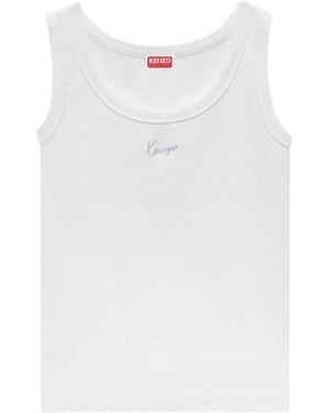 KENZO Logo Ribbed Tank Top - White