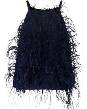 Pinko Feather-Trim Sequin-Embellished Top - Blue