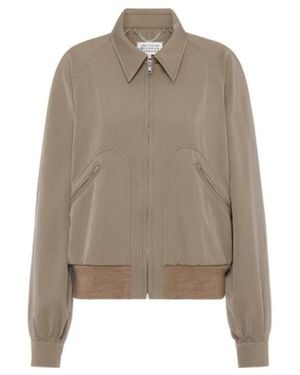 Maison Margiela Ribbed-Hem Zip-Up Jacket - Natural