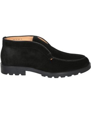 Santoni Round Toe Slip-On Loafers - Black