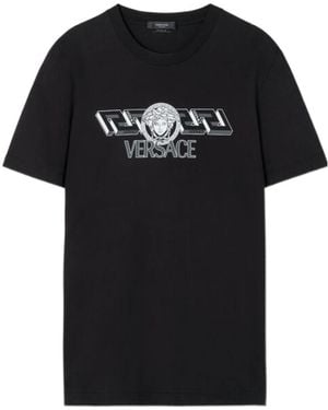 Versace Logo Printed Crewneck T-Shirt - Black