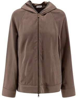 Brunello Cucinelli Hooded Pocket Cotton Hoodie - Brown