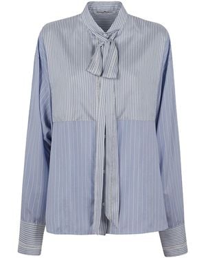 Ermanno Scervino Striped Tie-Neck Shirt - Blue
