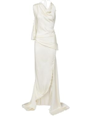Victoria Beckham Draped Satin Crepe Long Dress - White