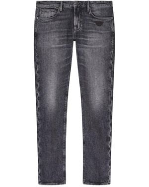 Emporio Armani J06 Slim-Fit Washed Denim Jeans With Eagle Embroidery - Grey