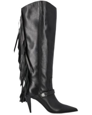 Pinko Fringe-Detail Leather Boots - Black