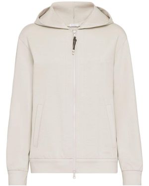 Brunello Cucinelli Monili Bead-Embellished Zip-Up Hoodie - White