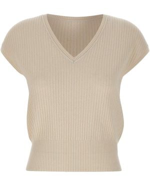 Eleventy V-Neck Sleeveless Knitted Top - Natural