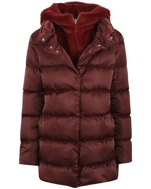 Herno Satin A-Shape Coat Faux Fur - Red