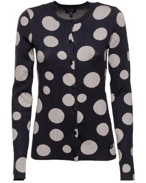 Armani Jeans Polka-Dot Round-Collar Long-Sleeve Knitted Cardigan - Blue