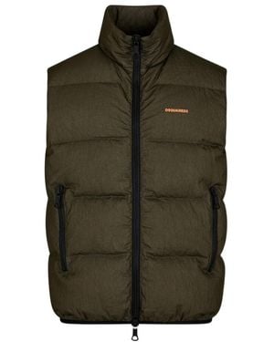 DSquared² Logo Printed Zipped Puffer Vest - Green