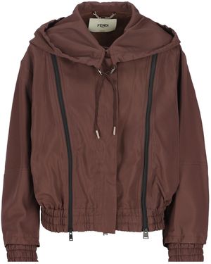 Fendi Double-Zip Hooded Jacket - Brown