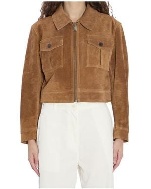 Arma Pointed-Collar Flap-Pocket Suede Jacket - White