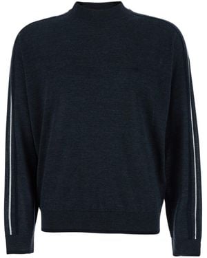 Emporio Armani Striped Detailed Crewneck Jumper - Blue
