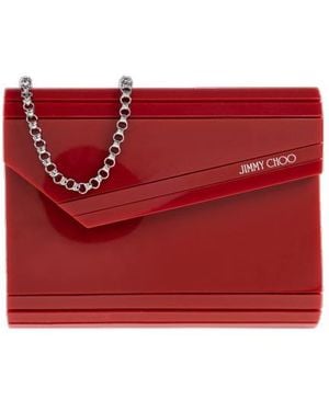 Jimmy Choo Logo Printed Chained Mini Clutch Bag - Red