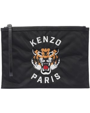 KENZO Tiger Embroidered Zip-Up Pouch - Black