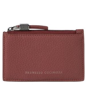 Brunello Cucinelli Logo Leather Card Holder - Red
