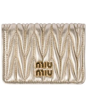 Miu Miu Logo-Lettering Matelassé Cardholder - Metallic