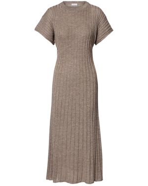 Brunello Cucinelli Ribbed-Knit Lame Midi Dress - Natural