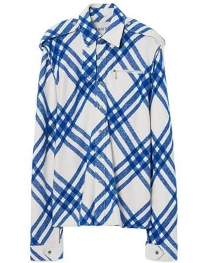 Burberry Plaid-Check Long Sleeved Buttoned Shirt Jacket - Blue