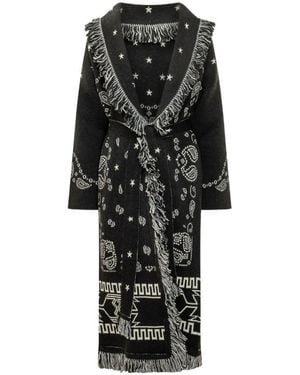 Alanui Bandana Jacquard Fringed Coat - Black