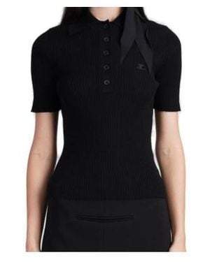 Courreges Courrèges Short-Sleeved Ribbed Polo Shirt - Black
