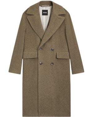 BOSS Boss Double-Breasted Long-Sleeved Coat - Natural
