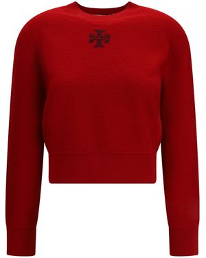 Tory Burch Logo Detailed Crewneck Jumper - Red