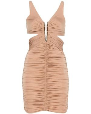 Elisabetta Franchi Ruched Cutout-Detail Mini Dress - Natural