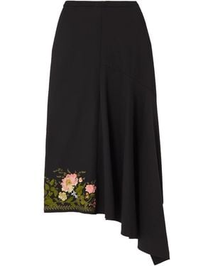 Erdem Ambrosia Asymmetrical Embroidered Midi Skirt - Black