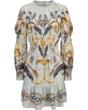 FARM Rio Ruffled Long-Sleeve Mini Dress - Gray