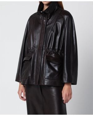 Nour Hammour Waist-Cinching Leather Jacket - Black
