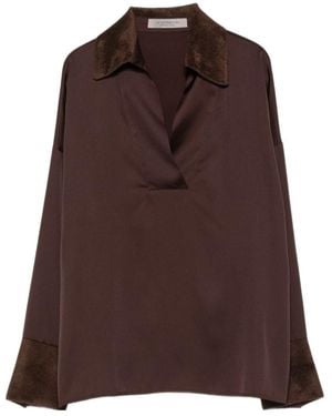 D.exterior Contrast-Trim V-Neck Shirt - Brown