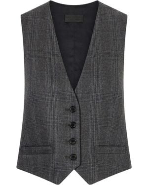 Nili Lotan Ismael Checked Wool-Blend Vest - Grey