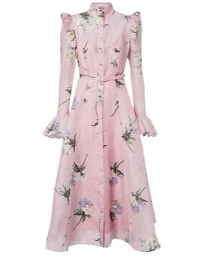 Leo Katrina Floral Linen And Silk Midi Dress - Pink