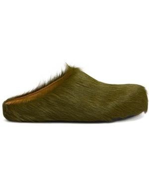 Marni Deep Long Hair Calfskin Fussbett Sabot - Green
