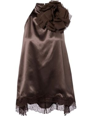 Magda Butrym Lace-Trimmed Silk Satin Top - Brown