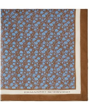 Ermanno Scervino Flower Printed Silk Scarf - Blue