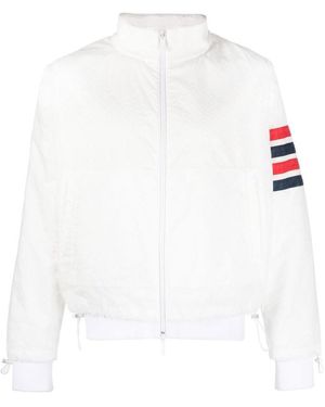 Thom Browne Bar Striped Zipped Ripstop Jacket - White