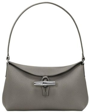 Longchamp Small Roseau Leather Tote Bag - Gray